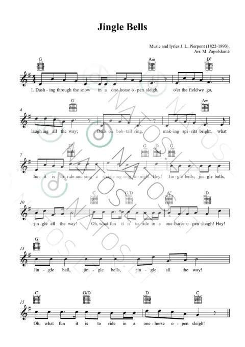 Jingle Bells - TAB with chord symbols