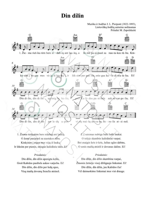 Din dilin (Jingle Bells) - TAB su akordų simboliais
